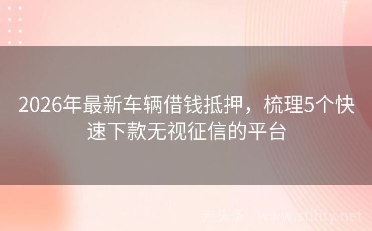 2026年最新车辆借钱抵押，梳理5个快速下款无视征信的平台