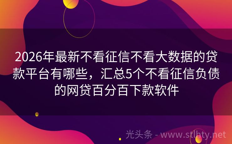 2026年最新不看征信不看大数据的贷款平台有哪些，汇总5个不看征信负债的网贷百分百下款软件