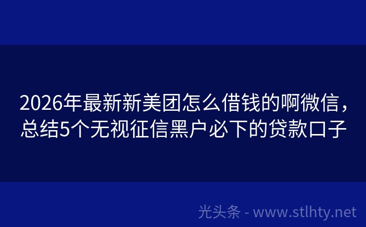 2026年最新新美团怎么借钱的啊微信，总结5个无视征信黑户必下的贷款口子