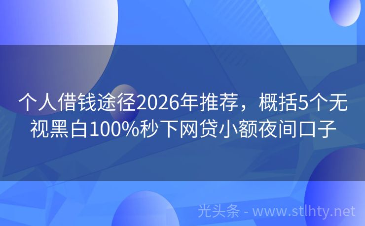 个人借钱途径2026年推荐，概括5个无视黑白100%秒下网贷小额夜间口子