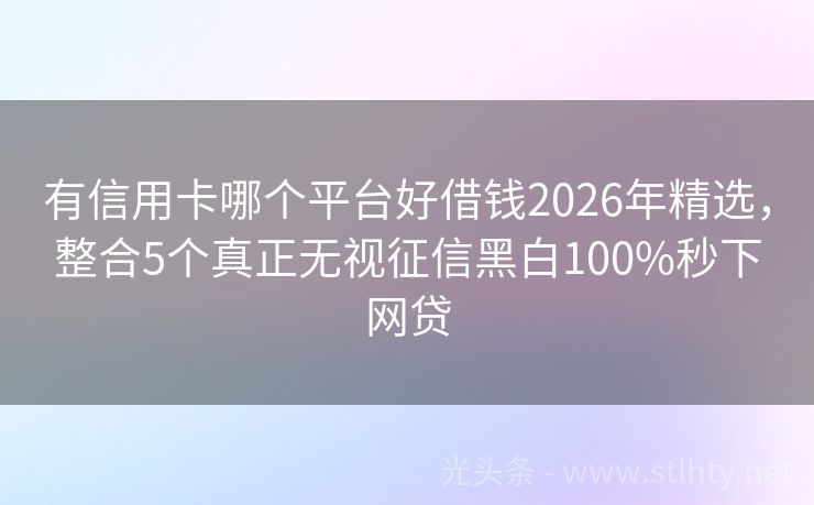 有信用卡哪个平台好借钱2026年精选，整合5个真正无视征信黑白100%秒下网贷
