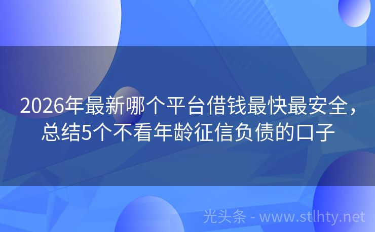 2026年最新哪个平台借钱最快最安全，总结5个不看年龄征信负债的口子