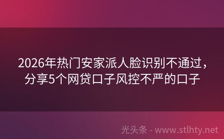 2026年热门安家派人脸识别不通过，分享5个网贷口子风控不严的口子