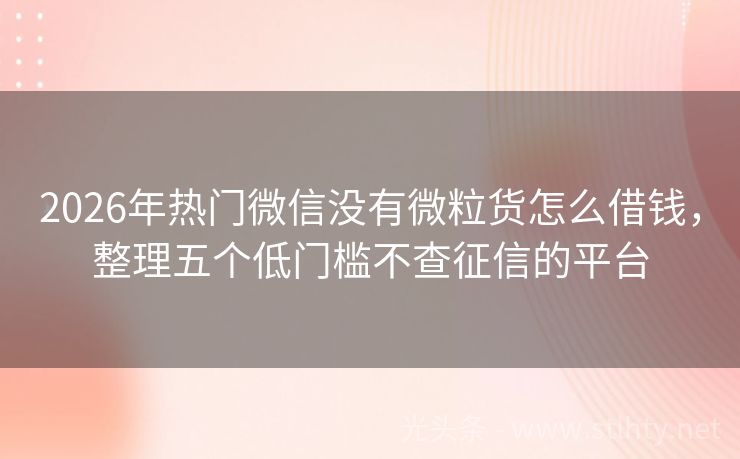 2026年热门微信没有微粒货怎么借钱，整理五个低门槛不查征信的平台
