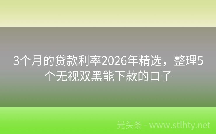 3个月的贷款利率2026年精选，整理5个无视双黑能下款的口子