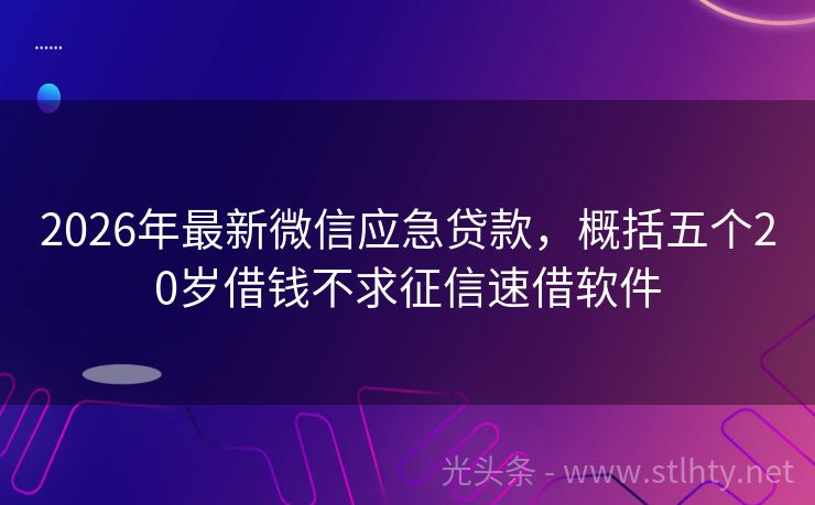 2026年最新微信应急贷款，概括五个20岁借钱不求征信速借软件