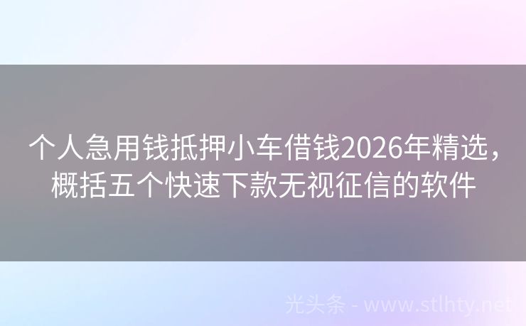 个人急用钱抵押小车借钱2026年精选，概括五个快速下款无视征信的软件