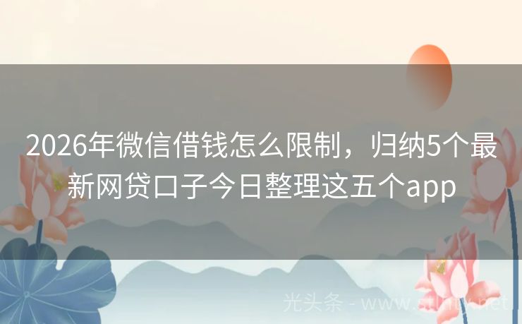 2026年微信借钱怎么限制，归纳5个最新网贷口子今日整理这五个app