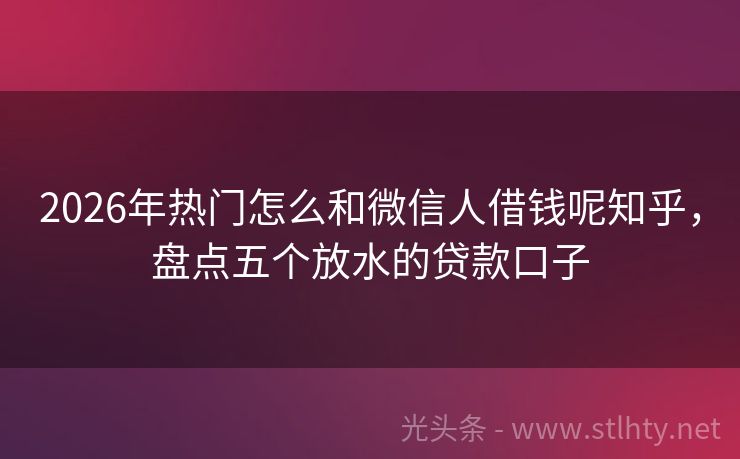 2026年热门怎么和微信人借钱呢知乎，盘点五个放水的贷款口子