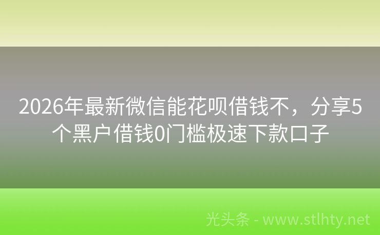 2026年最新微信能花呗借钱不，分享5个黑户借钱0门槛极速下款口子