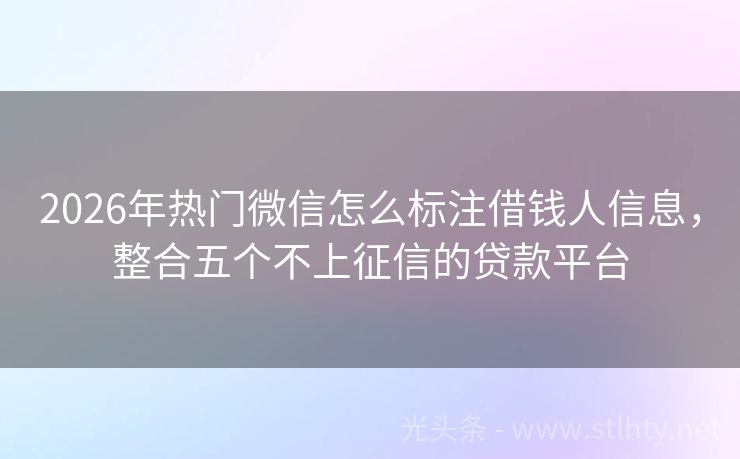 2026年热门微信怎么标注借钱人信息，整合五个不上征信的贷款平台
