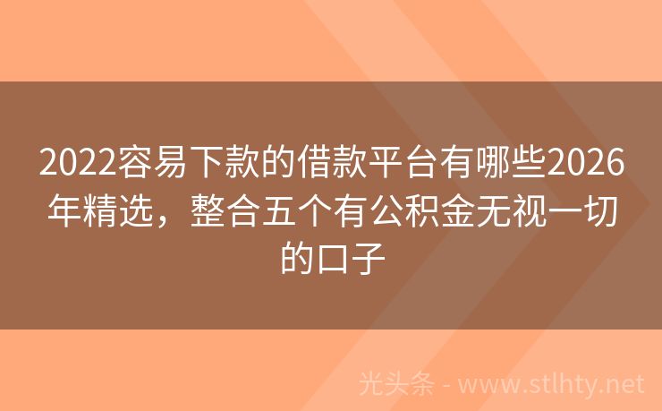 2022容易下款的借款平台有哪些2026年精选，整合五个有公积金无视一切的口子