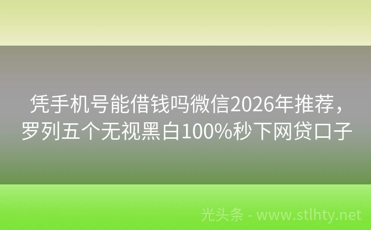 凭手机号能借钱吗微信2026年推荐，罗列五个无视黑白100%秒下网贷口子