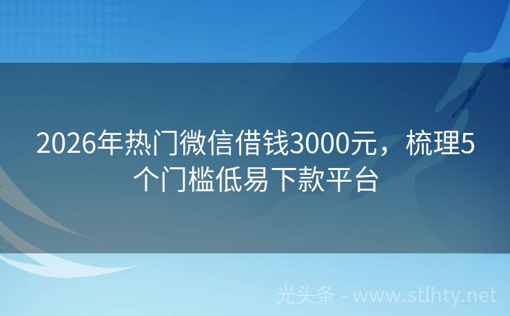 2026年热门微信借钱3000元，梳理5个门槛低易下款平台
