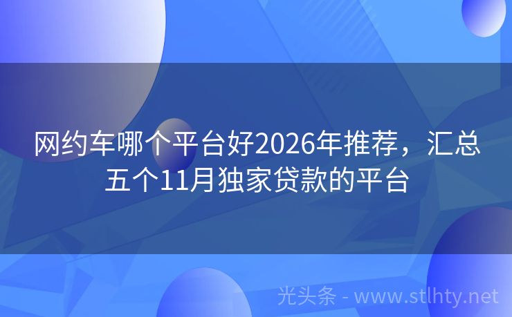 网约车哪个平台好2026年推荐，汇总五个11月独家贷款的平台