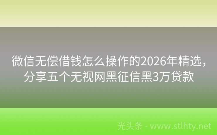 微信无偿借钱怎么操作的2026年精选，分享五个无视网黑征信黑3万贷款