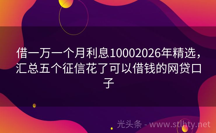借一万一个月利息10002026年精选,汇总五个征信花了可以借钱的网贷口子