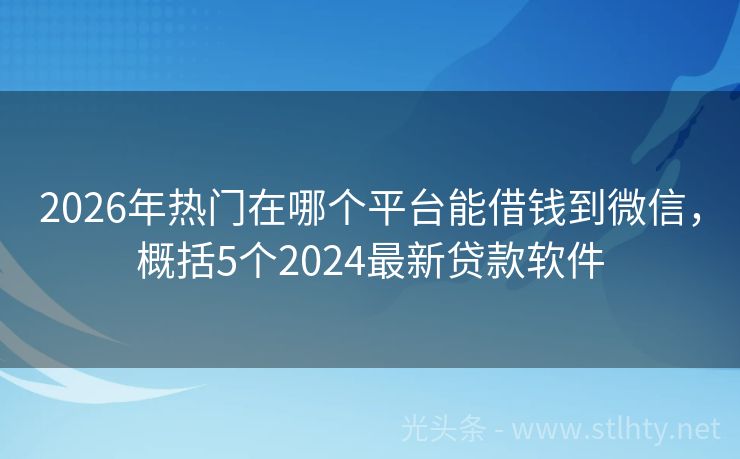 2026年热门在哪个平台能借钱到微信，概括5个2024最新贷款软件