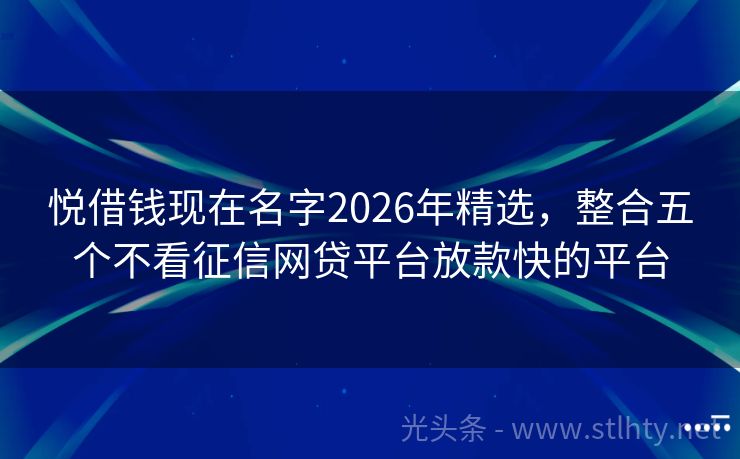 悦借钱现在名字2026年精选，整合五个不看征信网贷平台放款快的平台