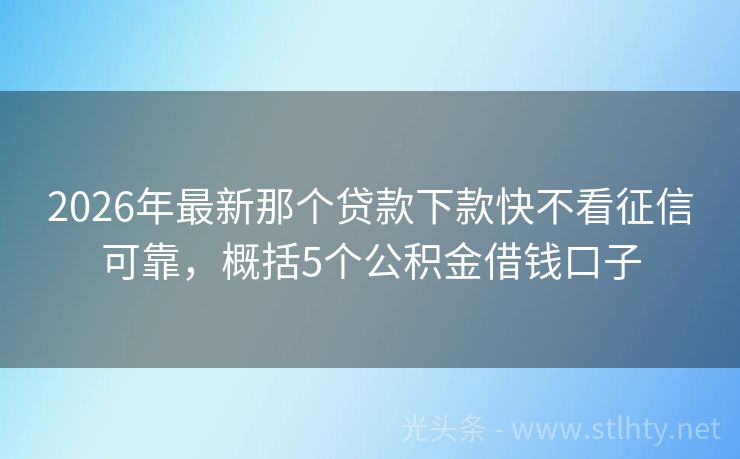 2026年最新那个贷款下款快不看征信可靠，概括5个公积金借钱口子