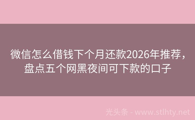微信怎么借钱下个月还款2026年推荐,盘点五个网黑夜间可下款的口子