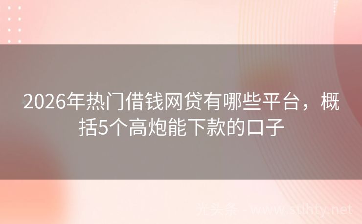 2026年热门借钱网贷有哪些平台，概括5个高炮能下款的口子