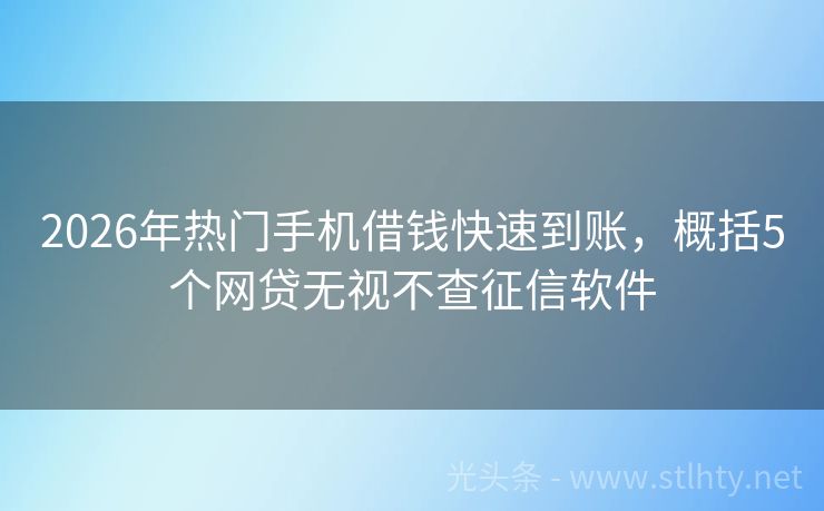 2026年热门手机借钱快速到账，概括5个网贷无视不查征信软件