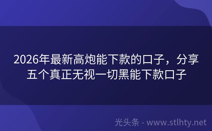2026年最新高炮能下款的口子，分享五个真正无视一切黑能下款口子