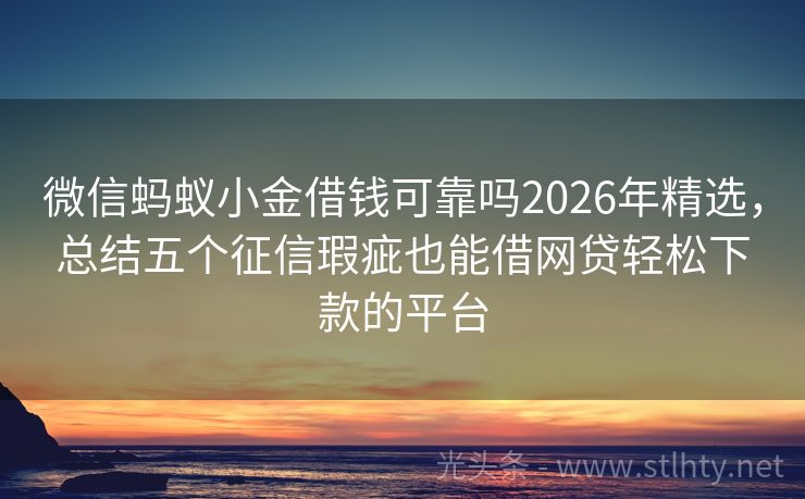 微信蚂蚁小金借钱可靠吗2026年精选，总结五个征信瑕疵也能借网贷轻松下款的平台