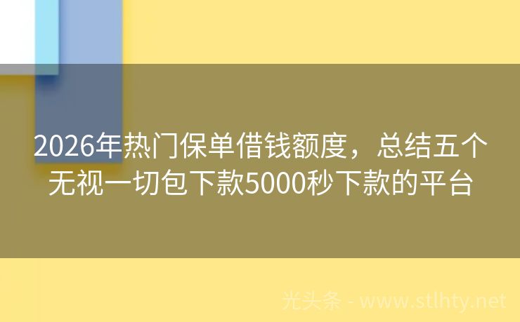 2026年热门保单借钱额度，总结五个无视一切包下款5000秒下款的平台