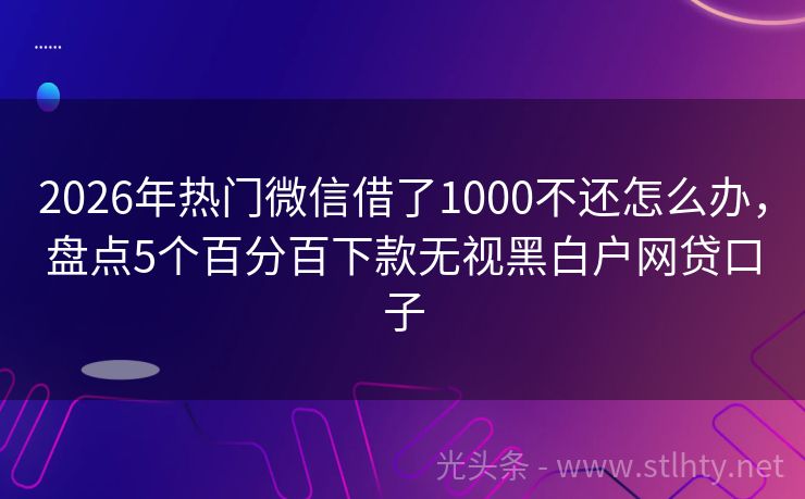 2026年热门微信借了1000不还怎么办，盘点5个百分百下款无视黑白户网贷口子