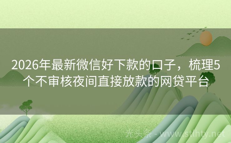 2026年最新微信好下款的口子，梳理5个不审核夜间直接放款的网贷平台