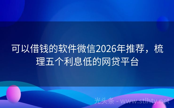 可以借钱的软件微信2026年推荐，梳理五个利息低的网贷平台