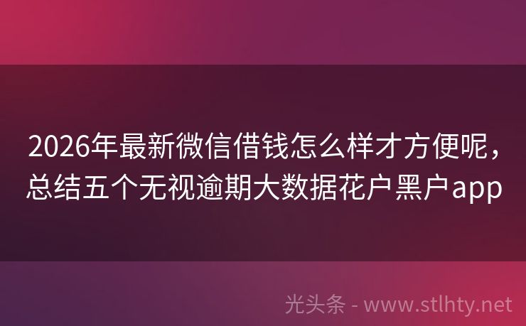 2026年最新微信借钱怎么样才方便呢，总结五个无视逾期大数据花户黑户app