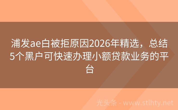 浦发ae白被拒原因2026年精选，总结5个黑户可快速办理小额贷款业务的平台