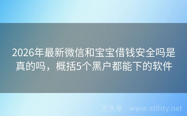 2026年最新微信和宝宝借钱安全吗是真的吗，概括5个黑户都能下的软件