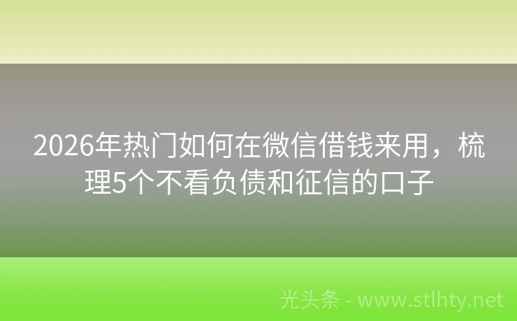 2026年热门如何在微信借钱来用，梳理5个不看负债和征信的口子