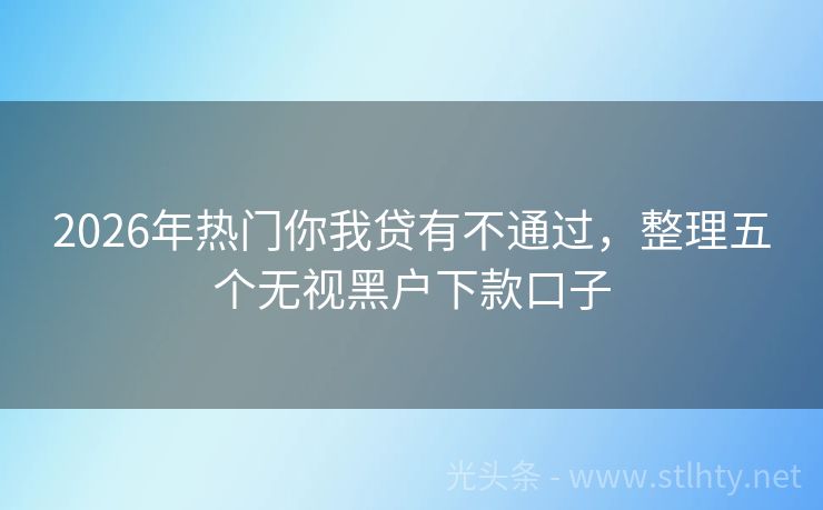 2026年热门你我贷有不通过，整理五个无视黑户下款口子