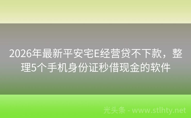 2026年最新平安宅E经营贷不下款，整理5个手机身份证秒借现金的软件