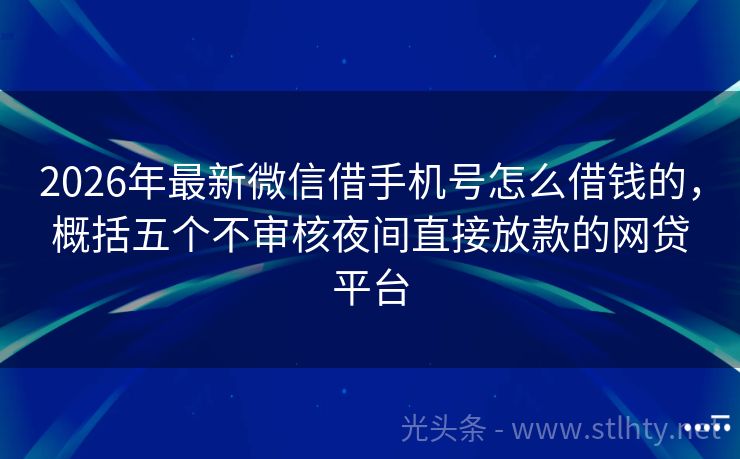 2026年最新微信借手机号怎么借钱的，概括五个不审核夜间直接放款的网贷平台