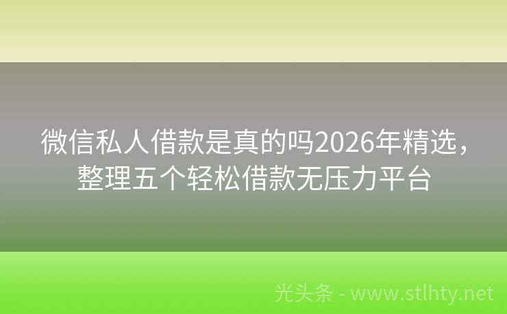 微信私人借款是真的吗2026年精选，整理五个轻松借款无压力平台