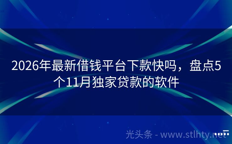 2026年最新借钱平台下款快吗，盘点5个11月独家贷款的软件