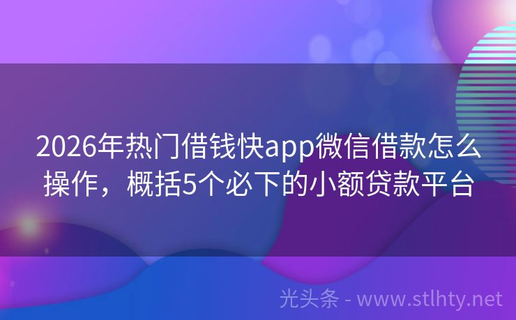 2026年热门借钱快app微信借款怎么操作，概括5个必下的小额贷款平台