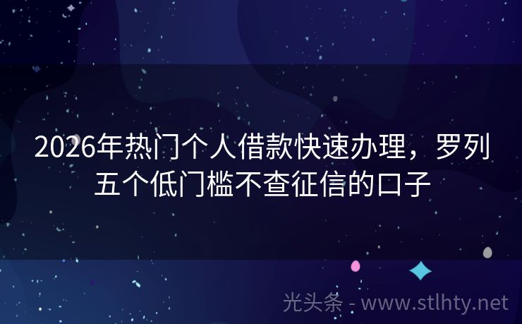 2026年热门个人借款快速办理，罗列五个低门槛不查征信的口子