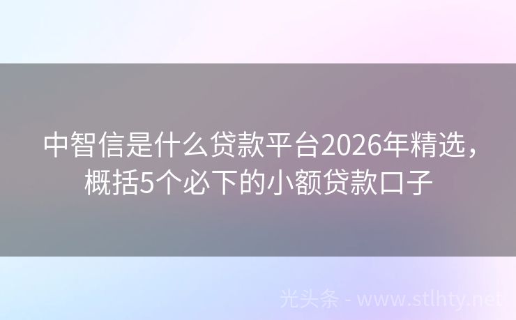 中智信是什么贷款平台2026年精选，概括5个必下的小额贷款口子