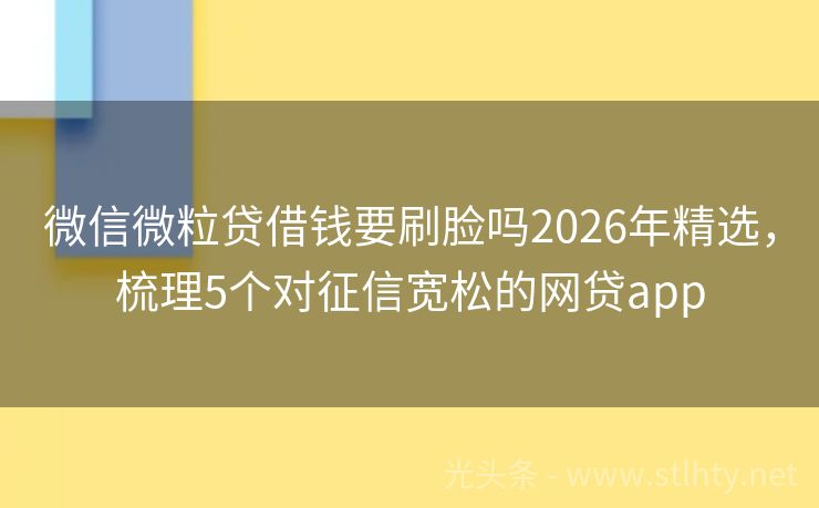微信微粒贷借钱要刷脸吗2026年精选，梳理5个对征信宽松的网贷app