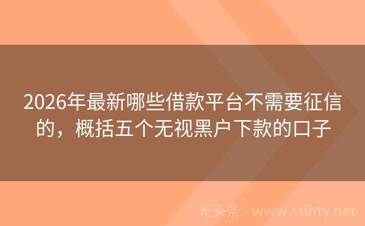 2026年最新哪些借款平台不需要征信的，概括五个无视黑户下款的口子