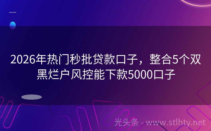 2026年热门秒批贷款口子，整合5个双黑烂户风控能下款5000口子