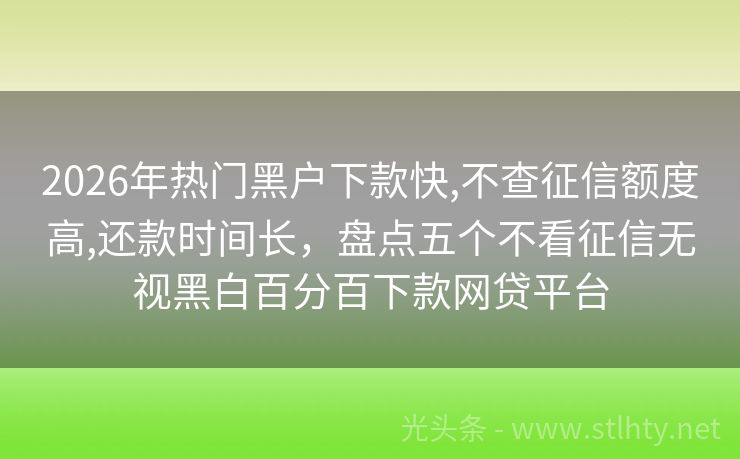 2026年热门黑户下款快,不查征信额度高,还款时间长，盘点五个不看征信无视黑白百分百下款网贷平台