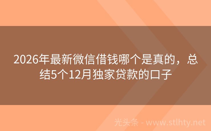 2026年最新微信借钱哪个是真的，总结5个12月独家贷款的口子